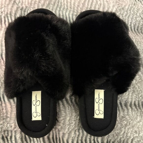 Jessica Simpson Black Fuzzy Slippers - Picture 1 of 2